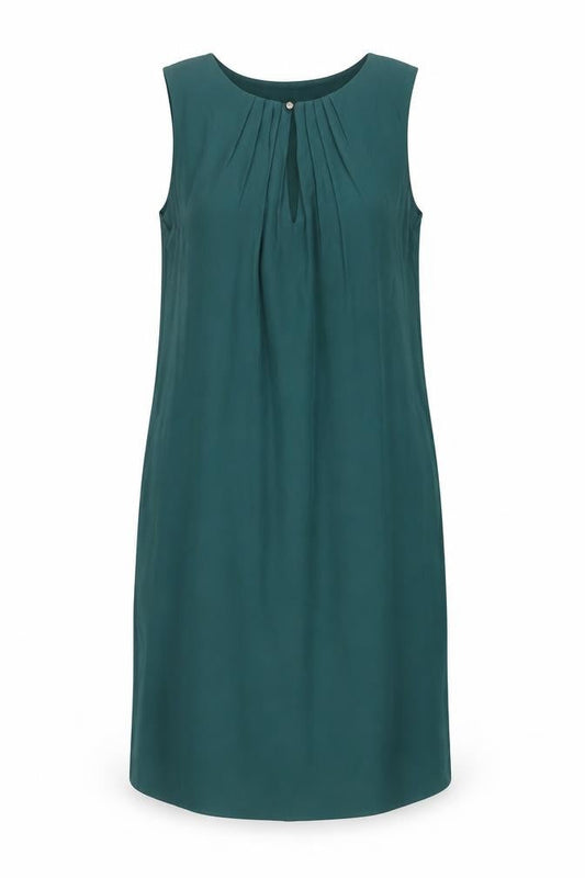 H&M Womens Green Polyester Shift Size 8 Round Neck Button - Pleated Keyhole