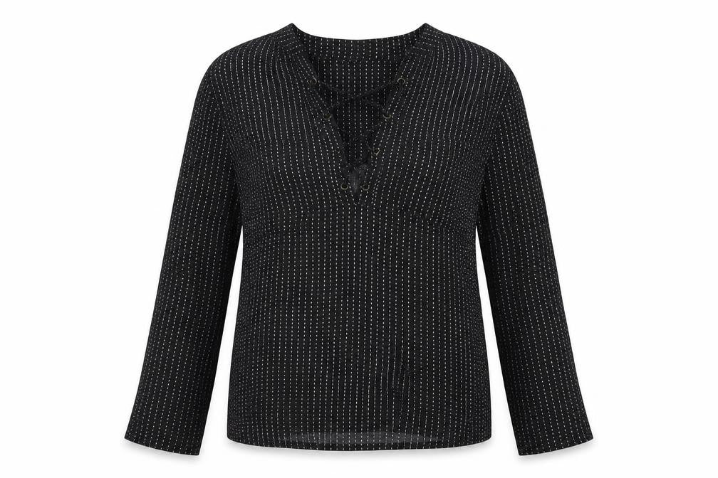 Just Living Womens Black Geometric Viscose Basic Blouse Size S V-Neck