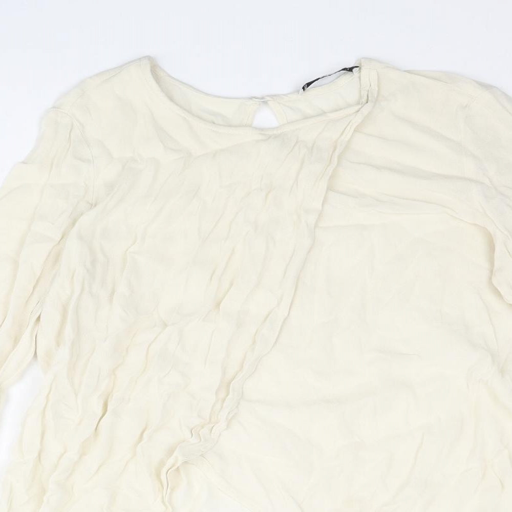Mango Womens Ivory Polyester Basic Blouse Size XS Round Neck