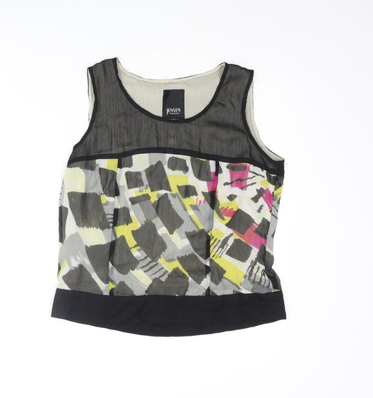 Preloved Jensen Womens Black Polyester Camisole Blouse Size 10 Round Neck - Geometric Print - Front