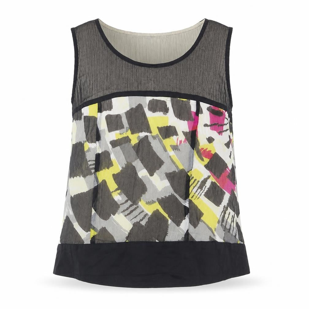 Jensen Womens Black Polyester Camisole Blouse Size 10 Round Neck - Geometric Print