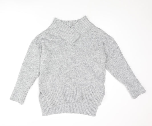 NEXT Womens Grey V-Neck Acrylic Pullover Jumper Size S