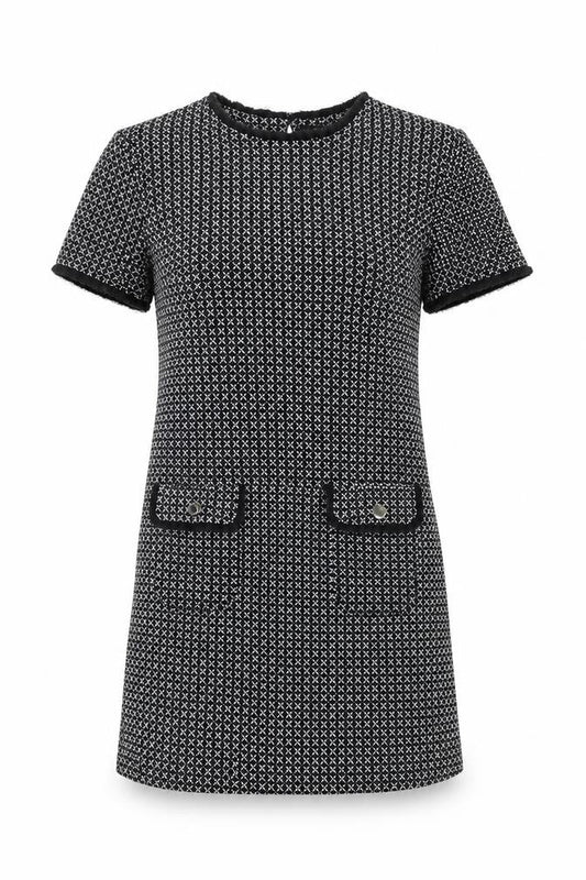 Miss Selfridge Womens Black Geometric Polyester Shift Size 12 Round Neck Button