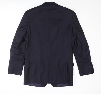 Savoy Taylors Guild Mens Blue Striped Wool Jacket Blazer Size 38 Regular
