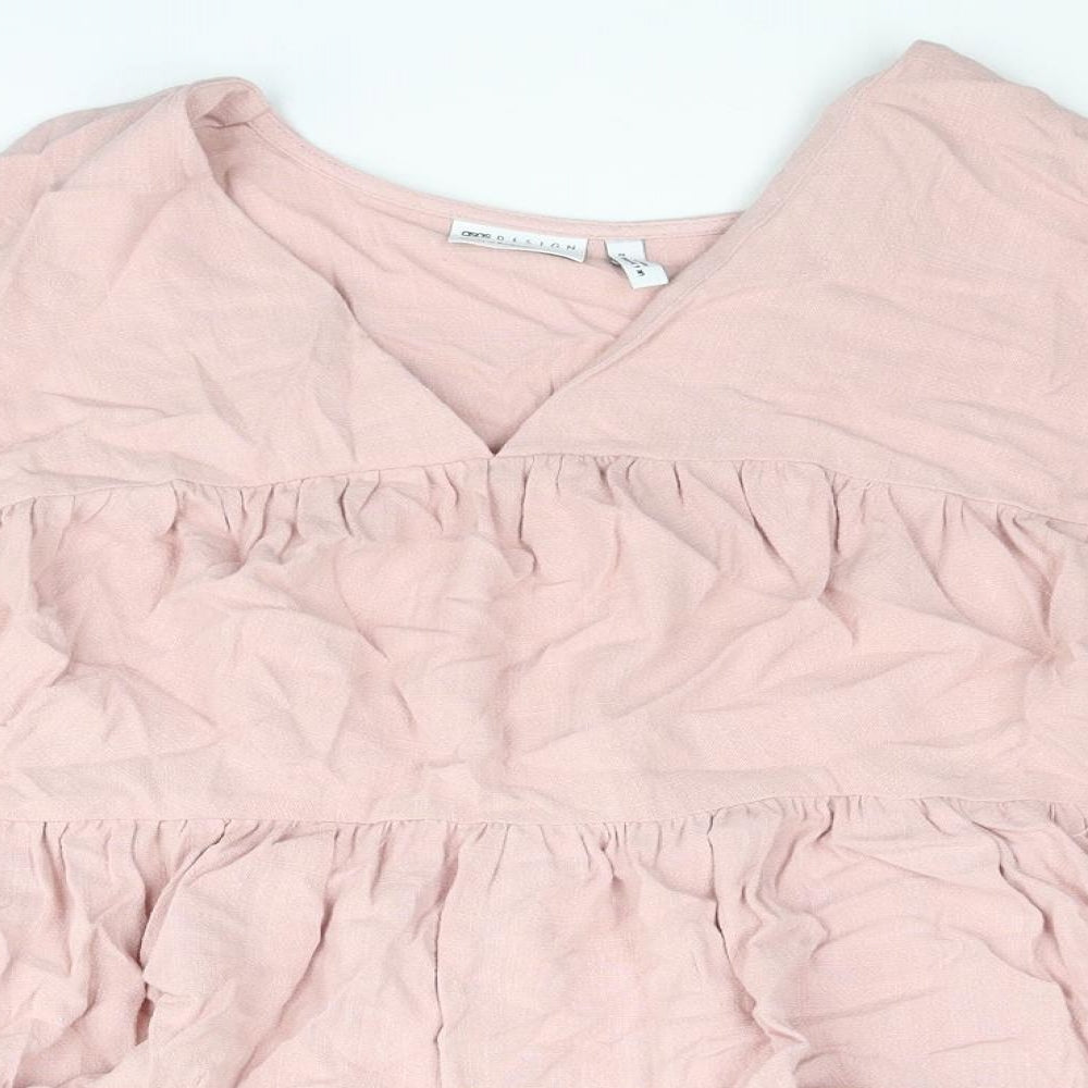ASOS Womens Pink Polyester Basic Blouse Size 6 V-Neck - Smocked