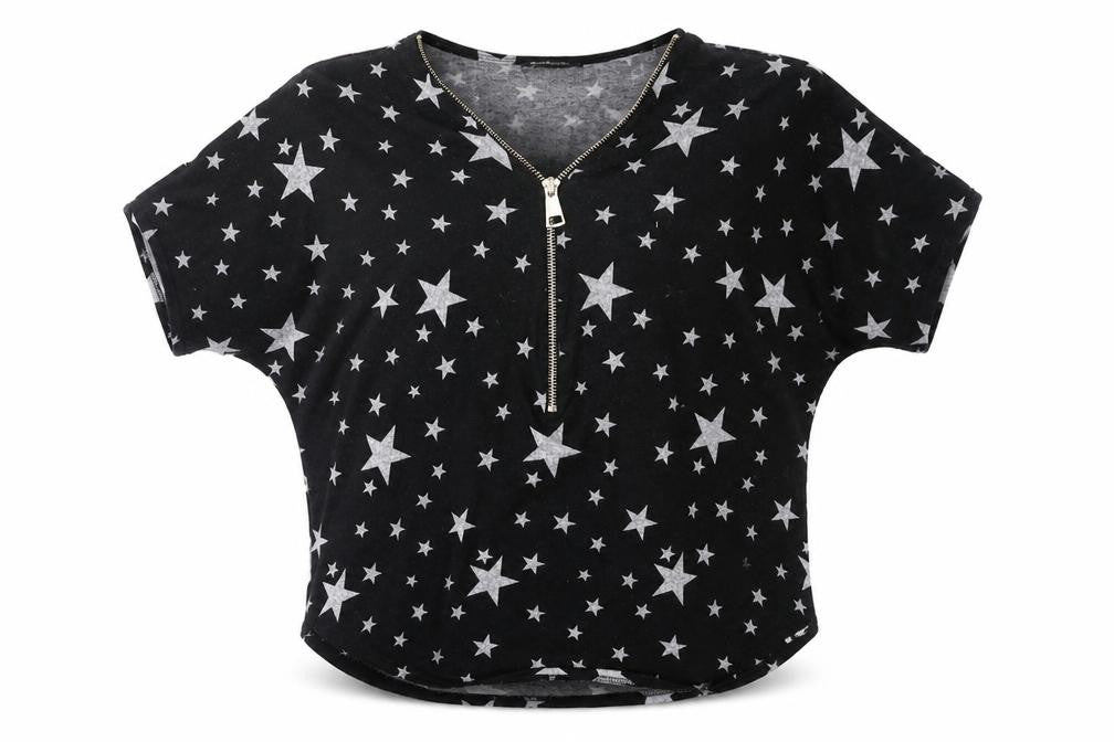 Look Again Womens Black V-Neck Geometric Polyester Pullover Jumper Size 16 - Star Print