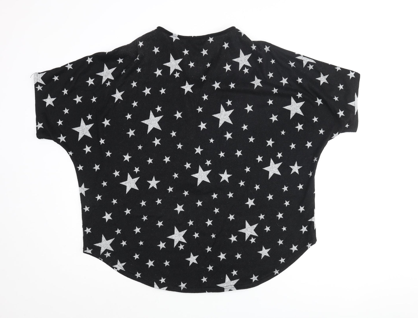 Look Again Womens Black V-Neck Geometric Polyester Pullover Jumper Size 16 - Star Print