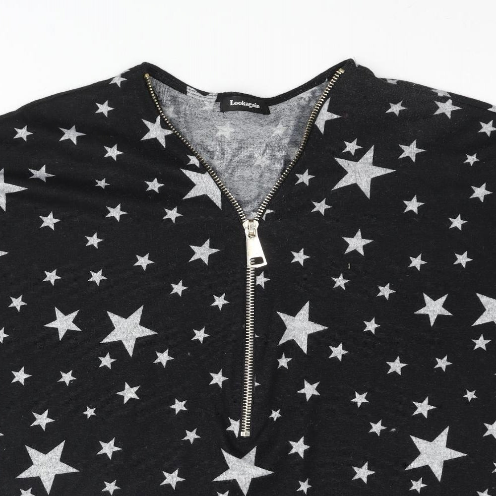 Look Again Womens Black V-Neck Geometric Polyester Pullover Jumper Size 16 - Star Print
