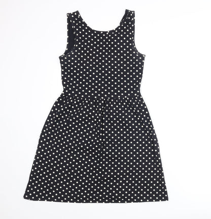 Additional front view of Only women’s black polka dot polyester a-line, size S, round neck pullover