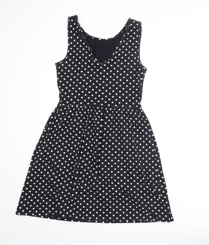 Back view of Only women’s black polka dot polyester a-line, size S, round neck pullover