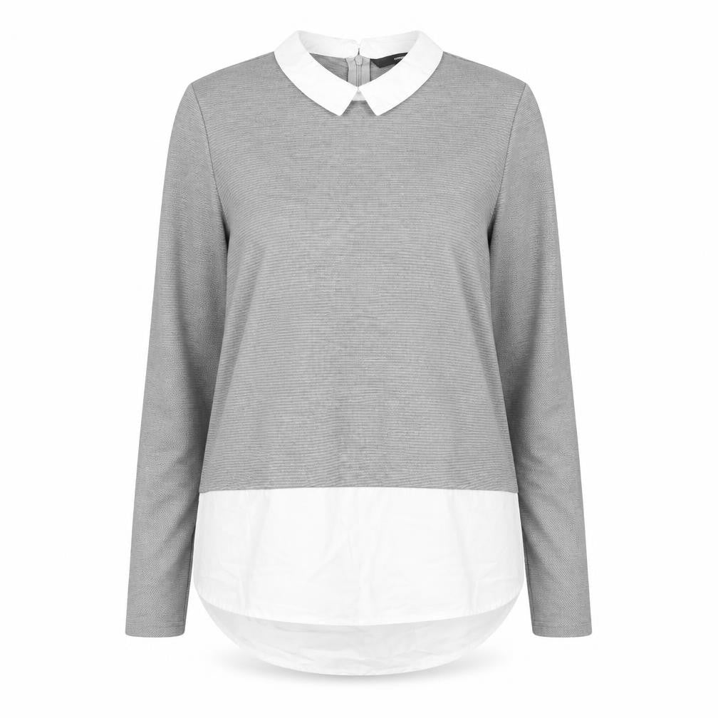 VERO MODA Womens Grey Polyester Basic Blouse Size M Collared