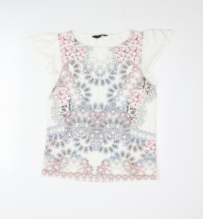 Dorothy Perkins Womens White Polyester Basic Blouse Size 12 Round Neck - Gemstone Print