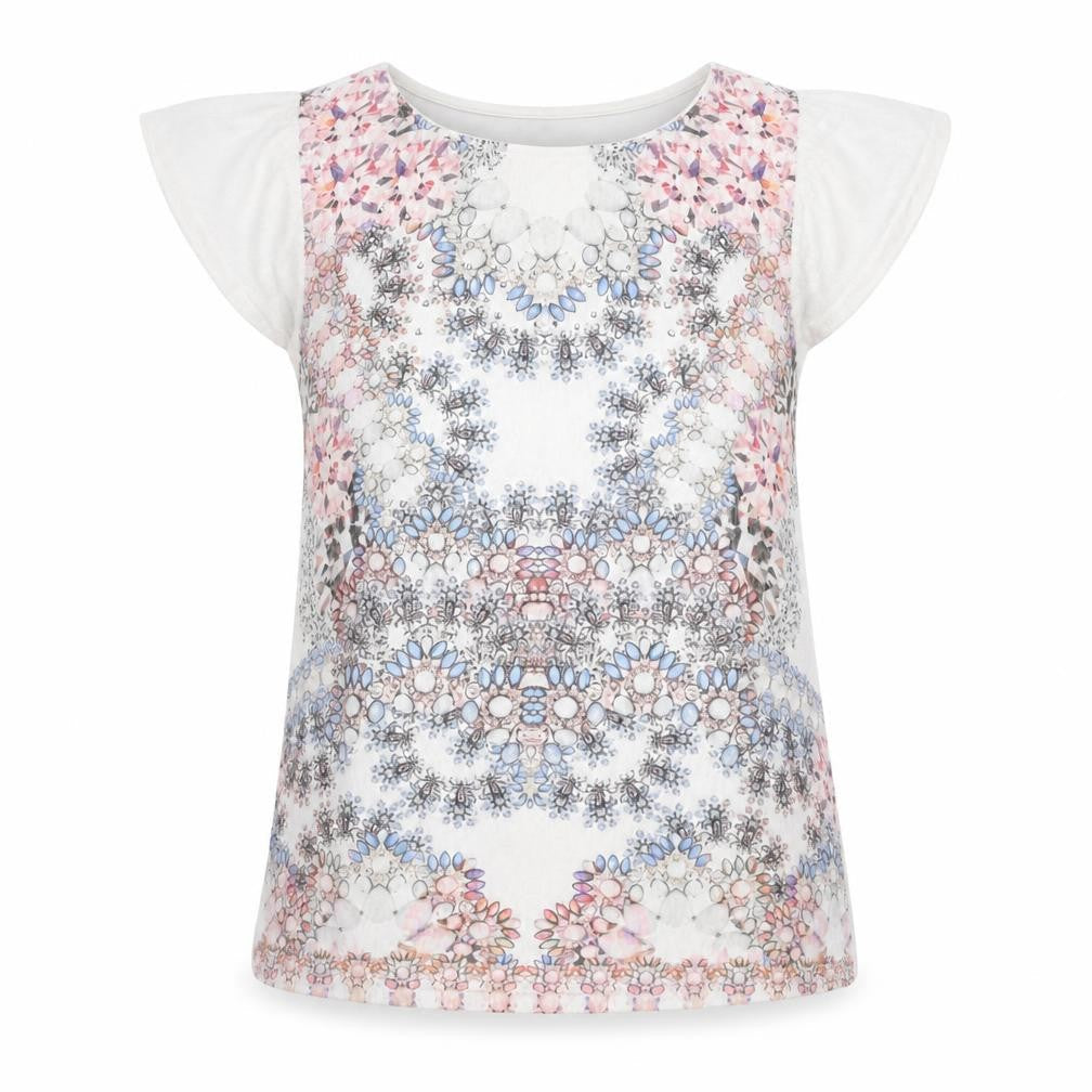 Dorothy Perkins Womens White Polyester Basic Blouse Size 12 Round Neck - Gemstone Print