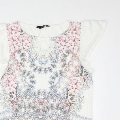 Dorothy Perkins Womens White Polyester Basic Blouse Size 12 Round Neck - Gemstone Print