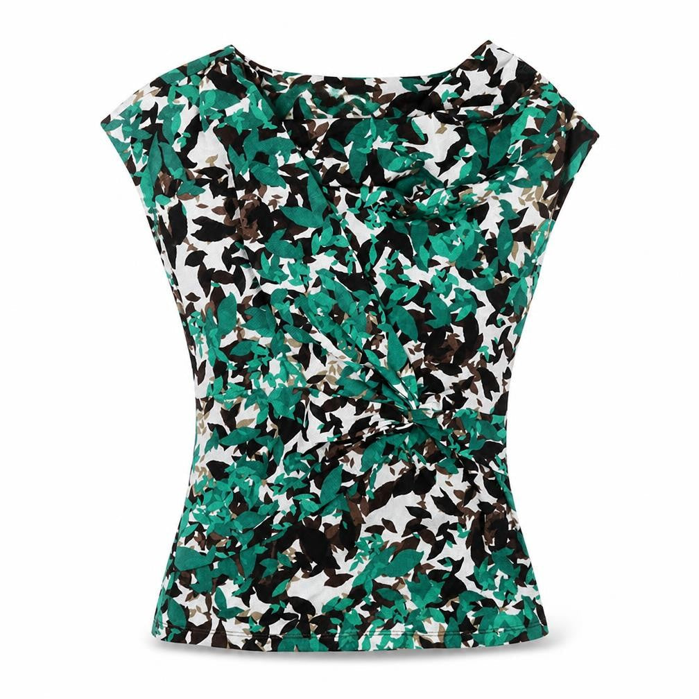 Cato Womens Green Geometric Polyester Basic Blouse Size S Cowl Neck