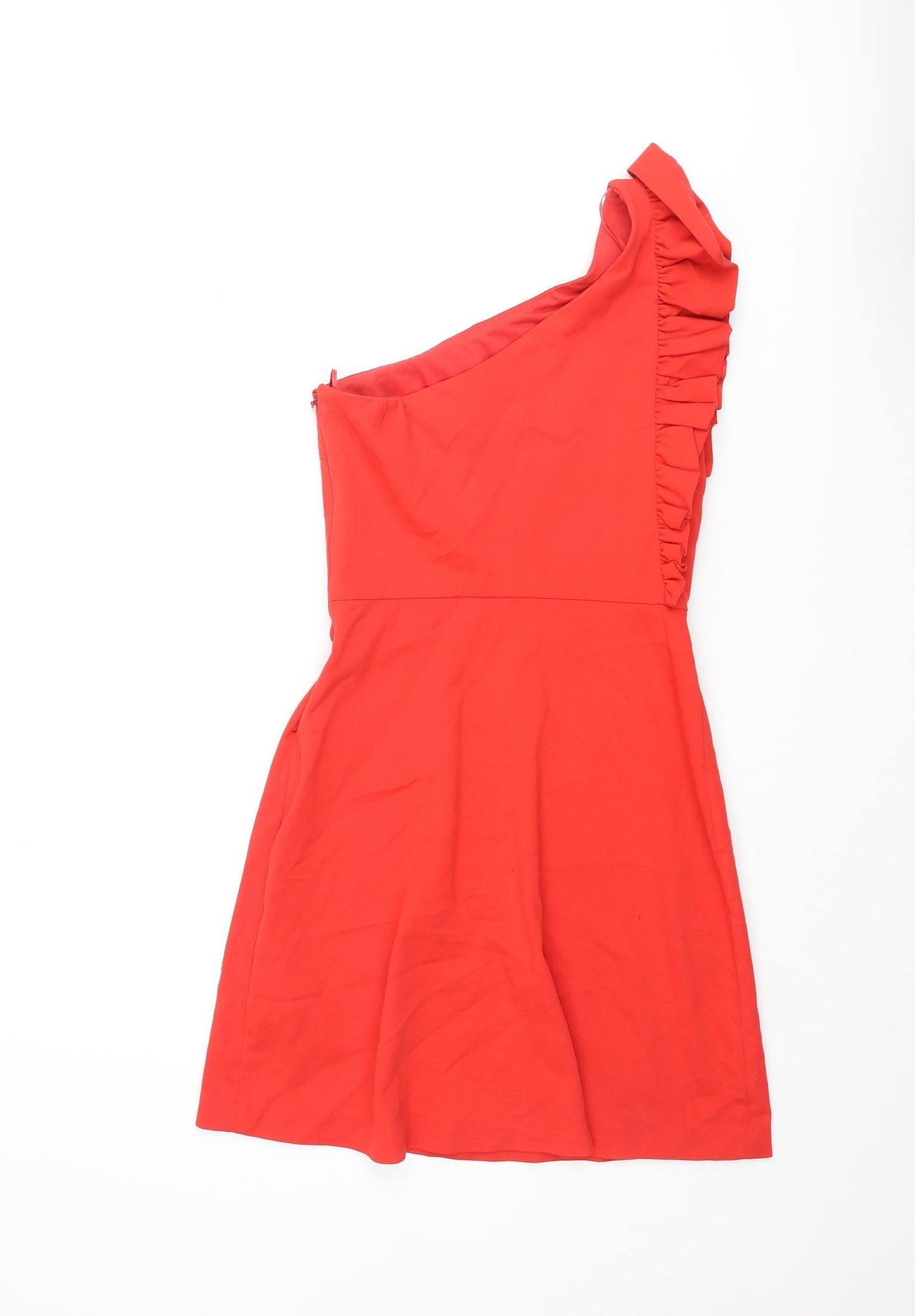 Zara Womens Red Cotton A-Line Size XS One Shoulder Zip - Frill