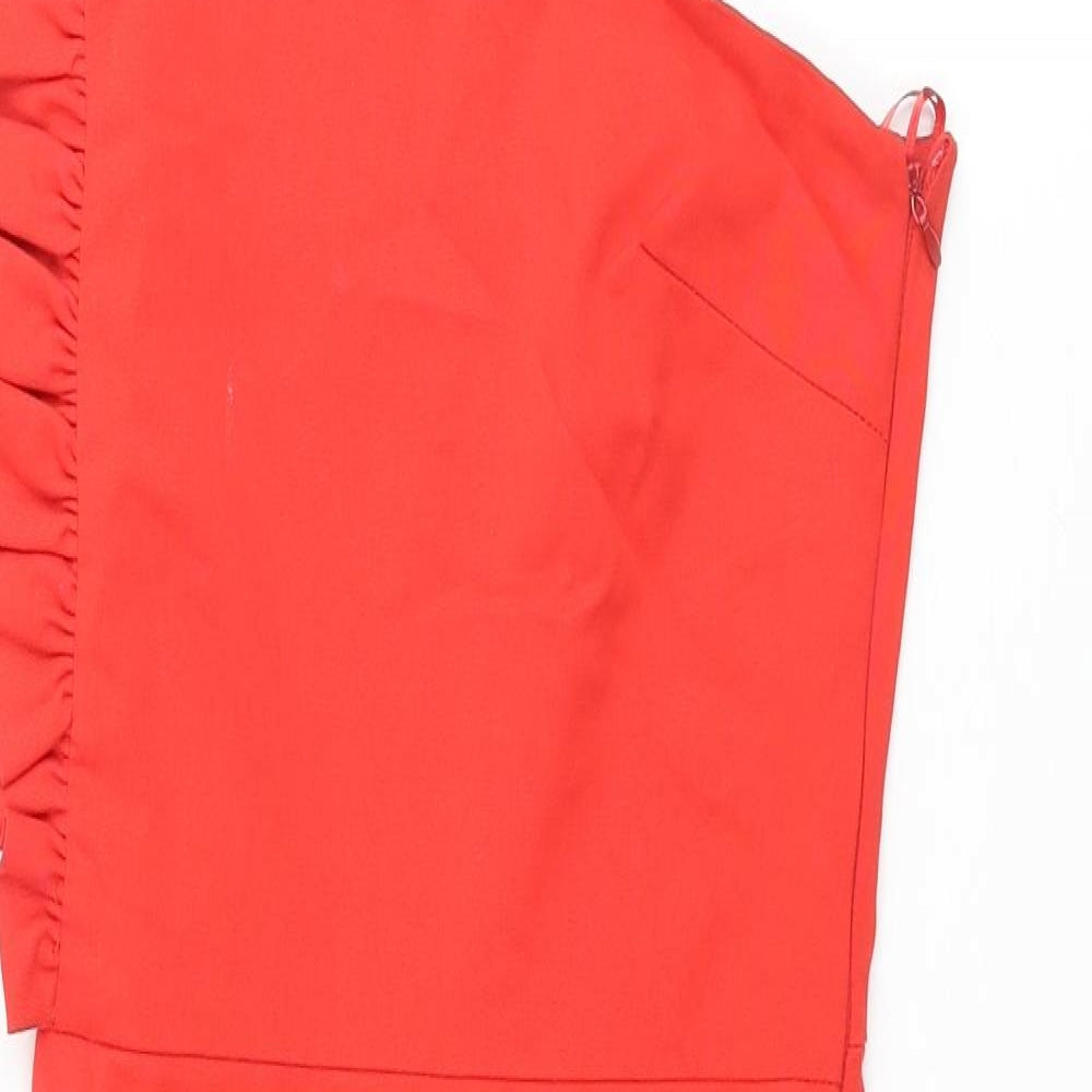 Zara Womens Red Cotton A-Line Size XS One Shoulder Zip - Frill