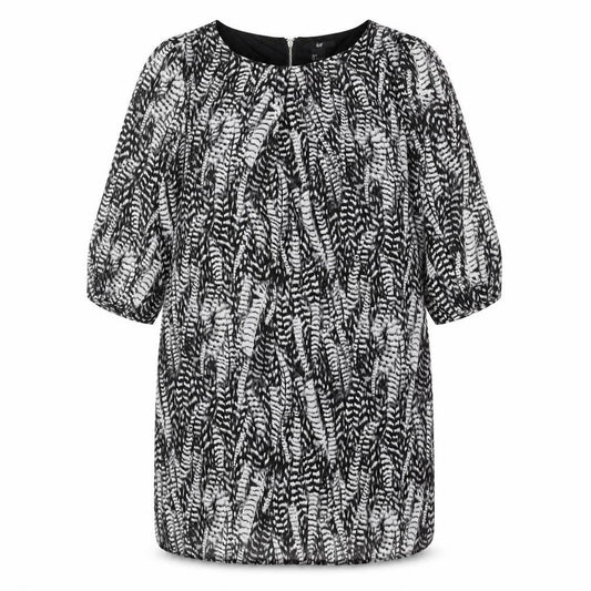 H&M Womens Grey Geometric Polyester Shift Size 8 Round Neck Zip