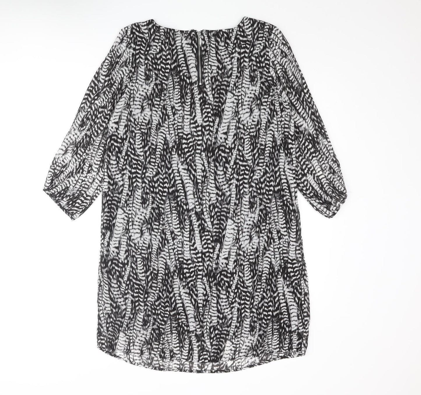 H&M Womens Grey Geometric Polyester Shift Size 8 Round Neck Zip