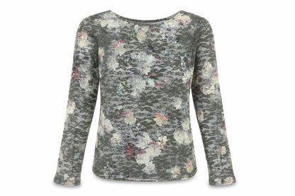 Front view of EDC women’s green polyester basic blouse, size M, round neck