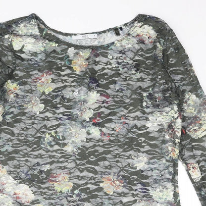 Close-up detail of EDC women’s green polyester basic blouse, size M, round neck