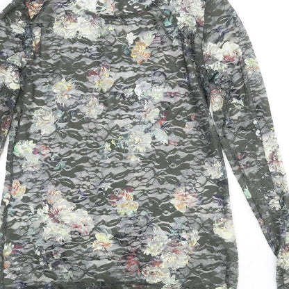 Brand and care label for EDC women’s green polyester basic blouse, size M, round neck