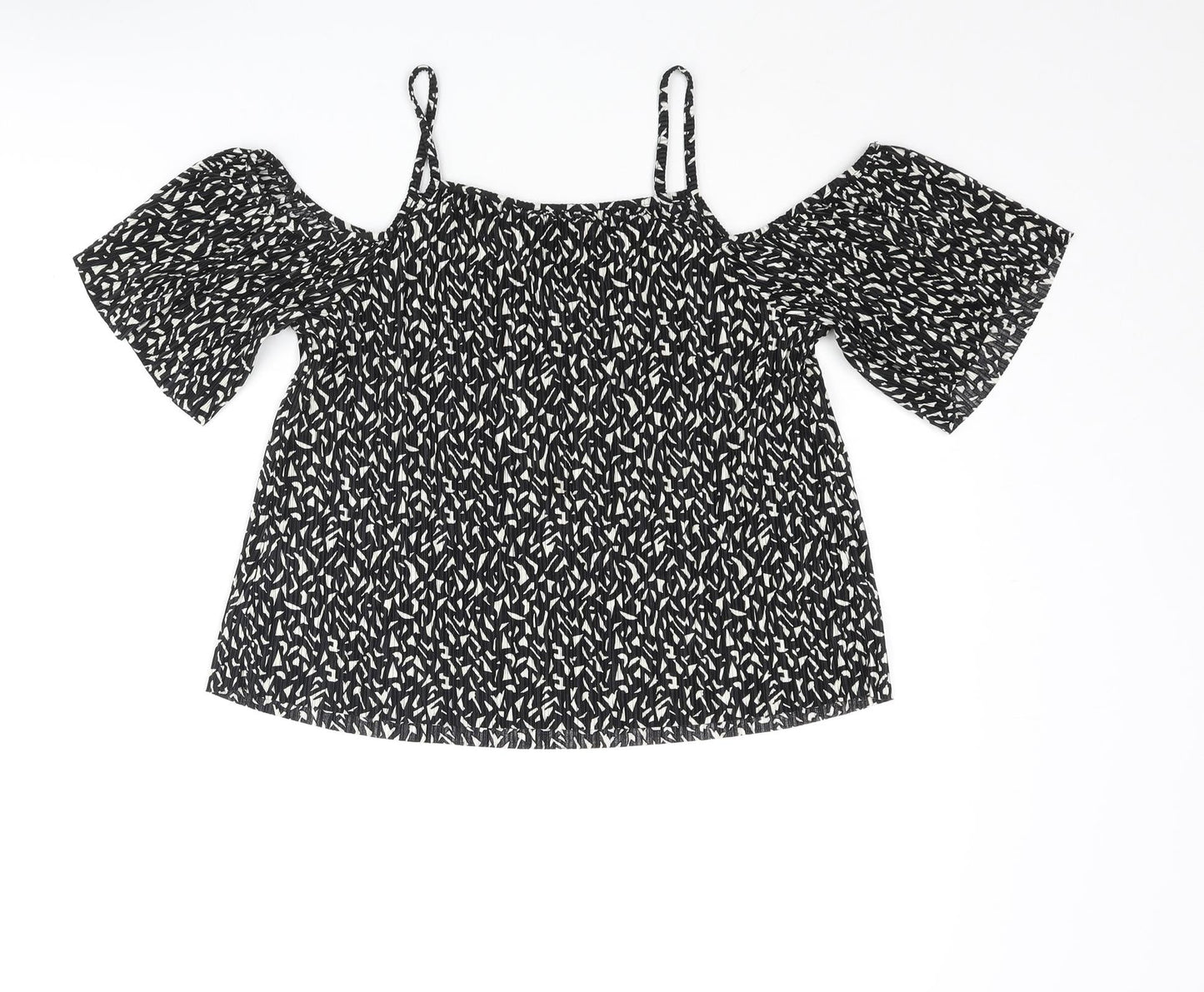 Topshop Womens Black Geometric Polyester Basic Blouse Size 4 Square Neck - Cold Shoulder
