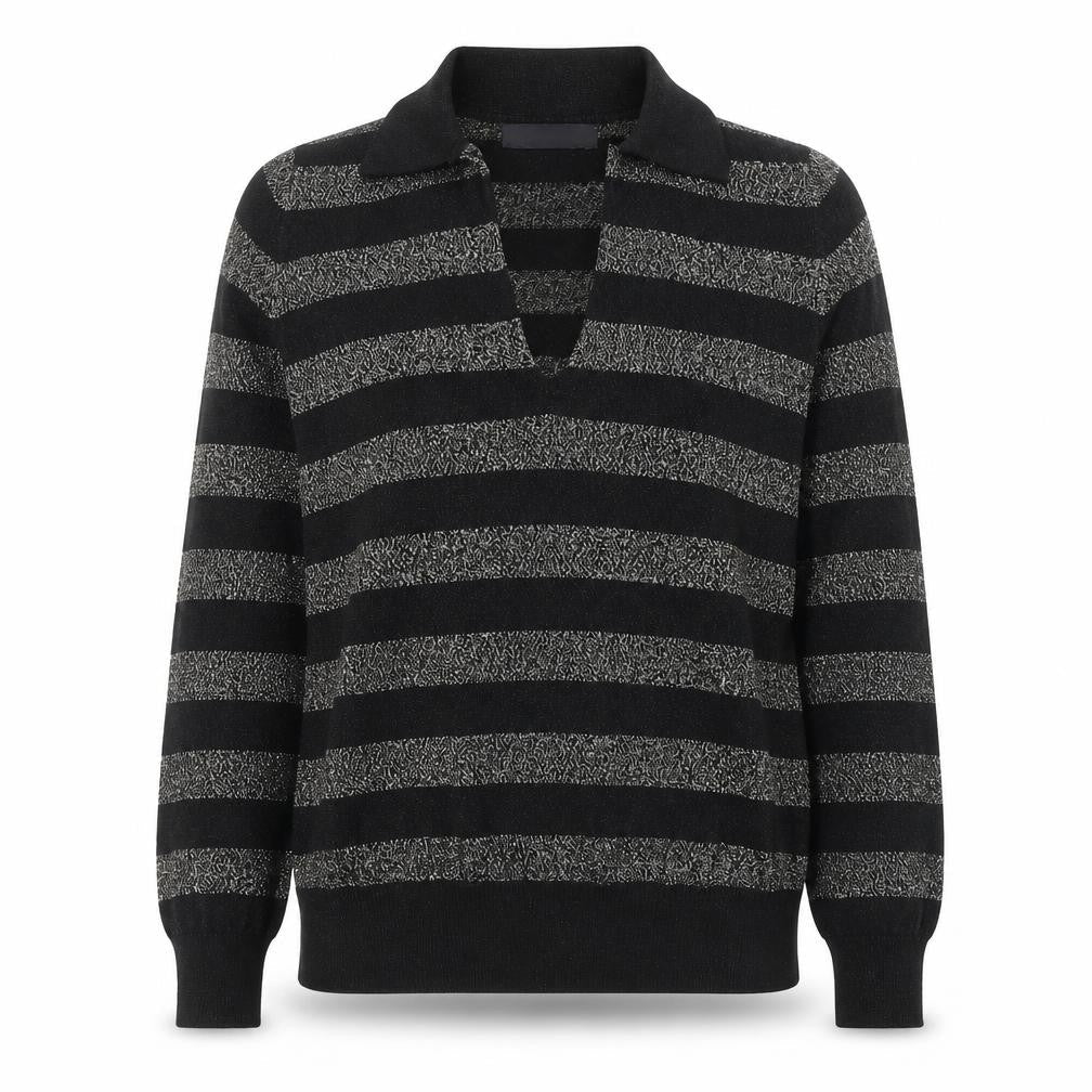 Marks & Spencer Womens Black Collared Striped Viscose Pullover Jumper Size S
