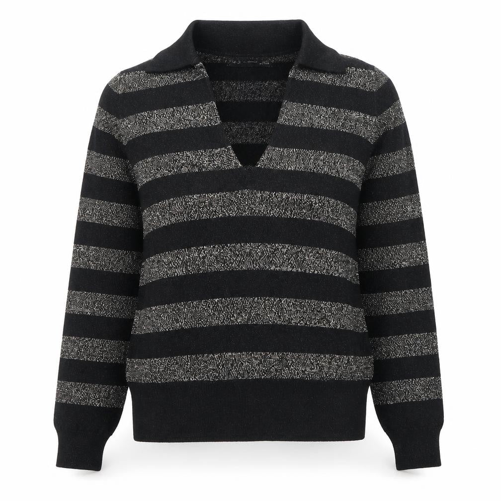 Marks & Spencer Womens Black Collared Striped Viscose Pullover Jumper Size S
