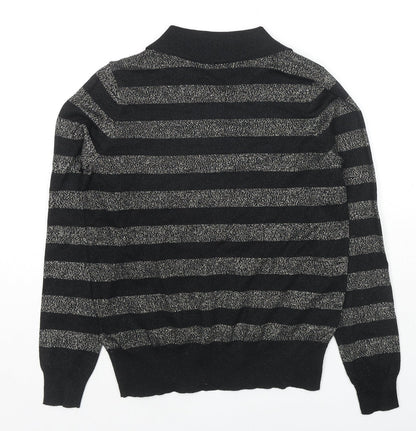 Marks & Spencer Womens Black Collared Striped Viscose Pullover Jumper Size M
