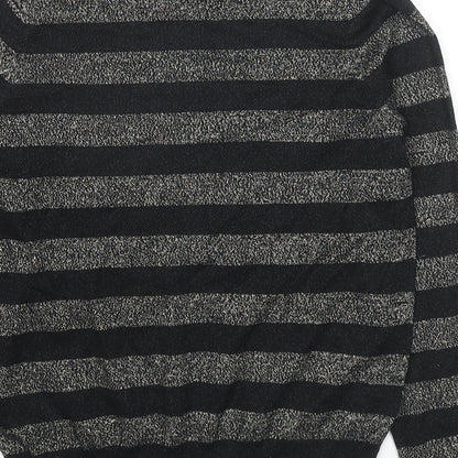 Marks & Spencer Womens Black Collared Striped Viscose Pullover Jumper Size M