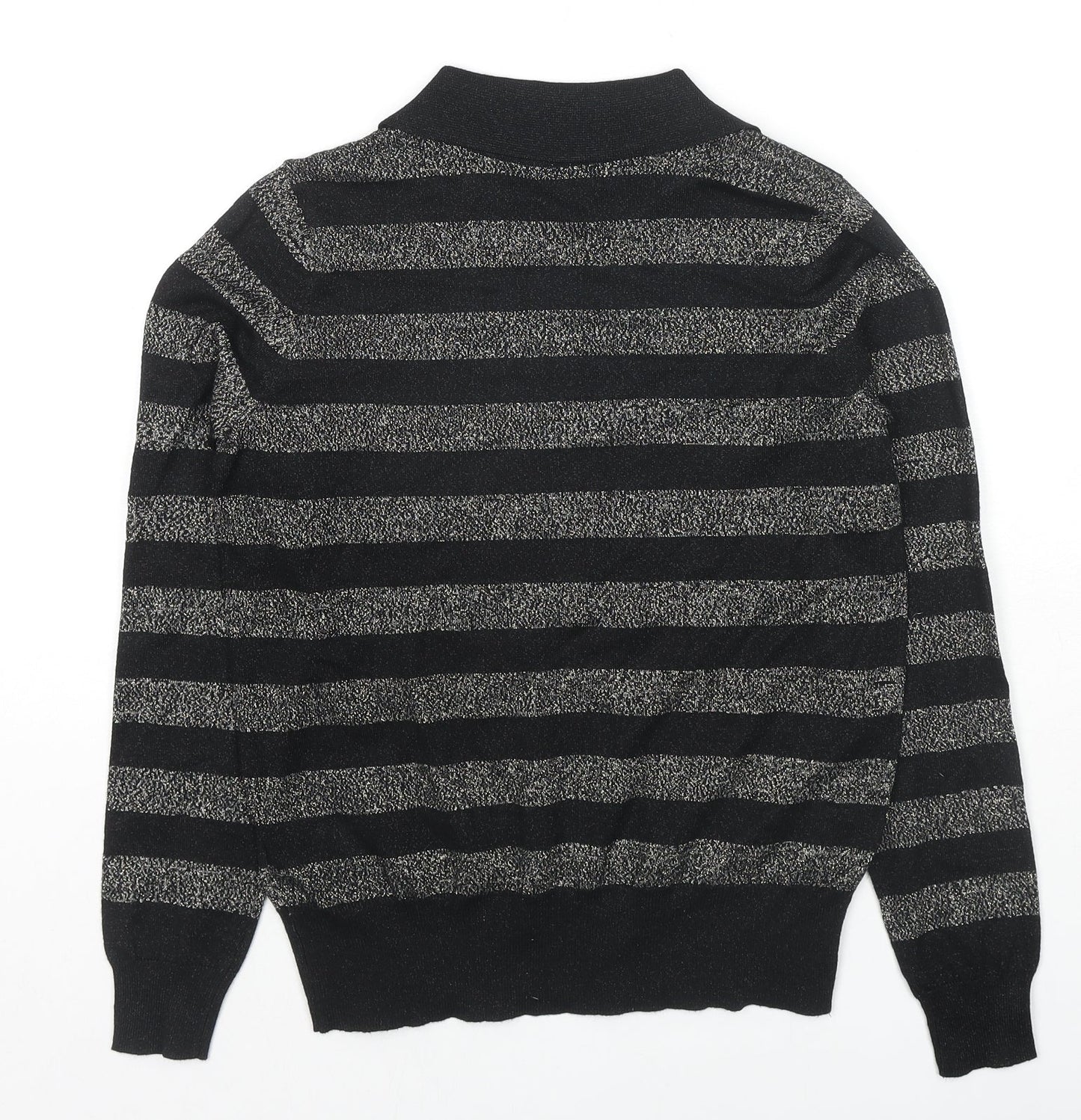 Marks and Spencer Womens Black Collared Striped Viscose Pullover Jumper Size S