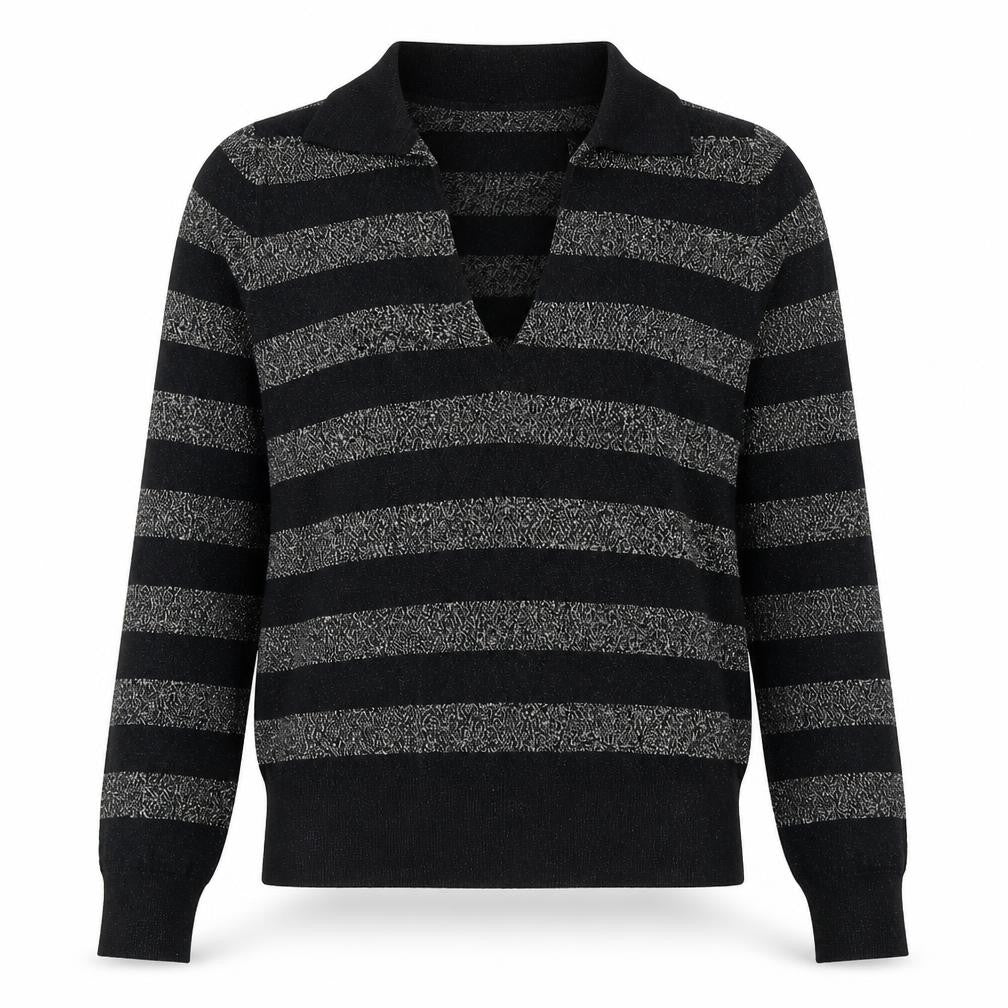 Marks & Spencer Womens Black Collared Striped Viscose Pullover Jumper Size S