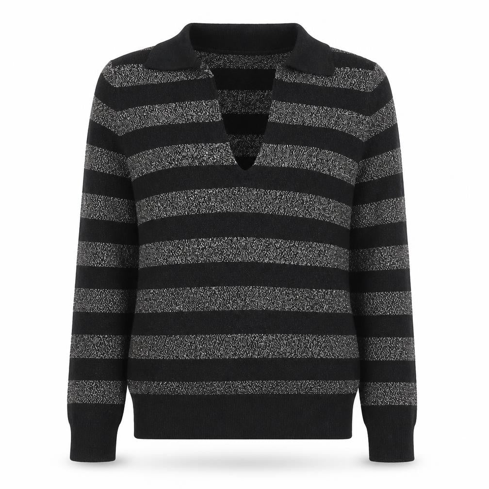 Marks & Spencer Womens Black Collared Striped Viscose Pullover Jumper Size S