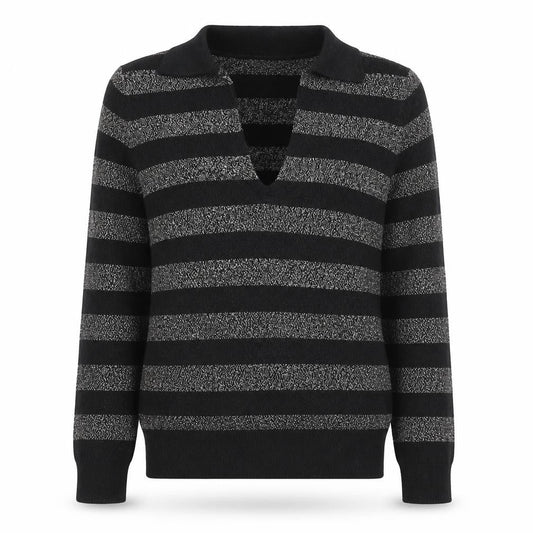 Marks & Spencer Womens Black Collared Striped Viscose Pullover Jumper Size S