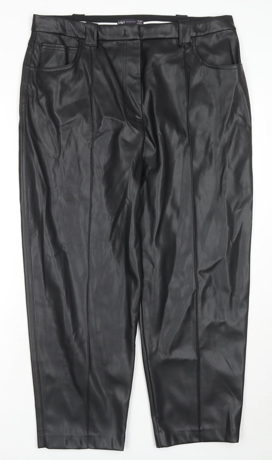 Marks and Spencer Womens Black Polyester Trousers Size 18 L24 in Regular Zip