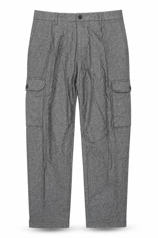 Front view of Autograph men’s grey cotton cargo trousers, size 30, in, 31-inch leg regular zip