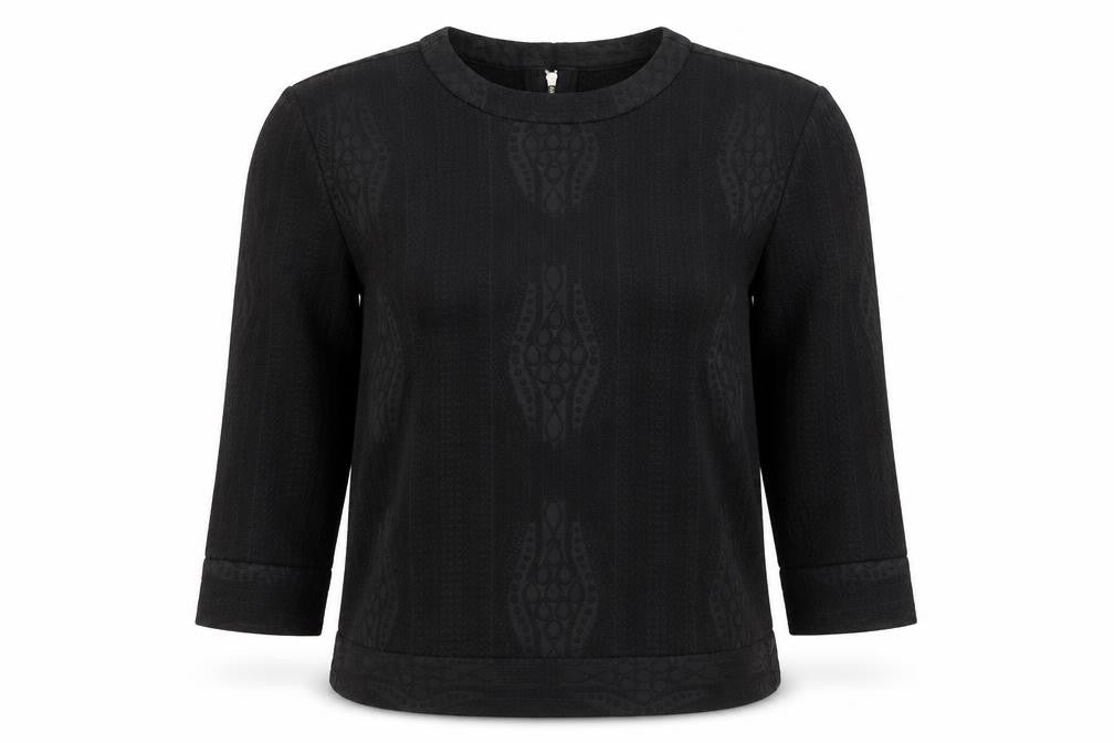 & Other Stories Womens Black Geometric Polyester Basic Blouse Size 8 Round Neck