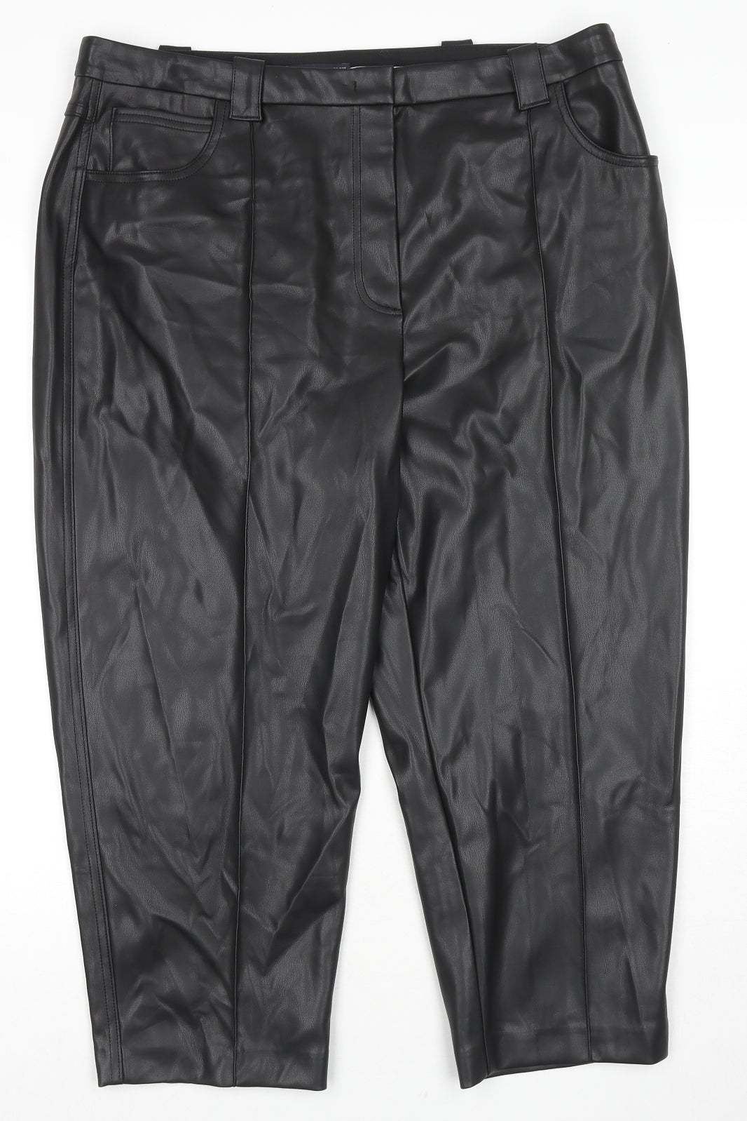 Marks and Spencer Womens Black Polyester Trousers Size 20 L23 in Regular Zip