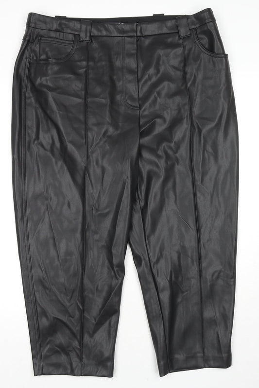 Marks and Spencer Womens Black Polyester Trousers Size 20 L23 in Regular Zip