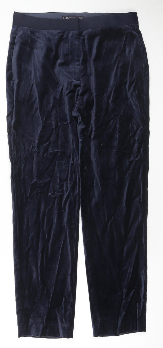 Marks and Spencer Womens Blue Cotton Trousers Size 8 L24 in Regular Zip