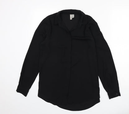 Additional front view of ASOS women’s black polyester basic button-up, size UK 8, collared