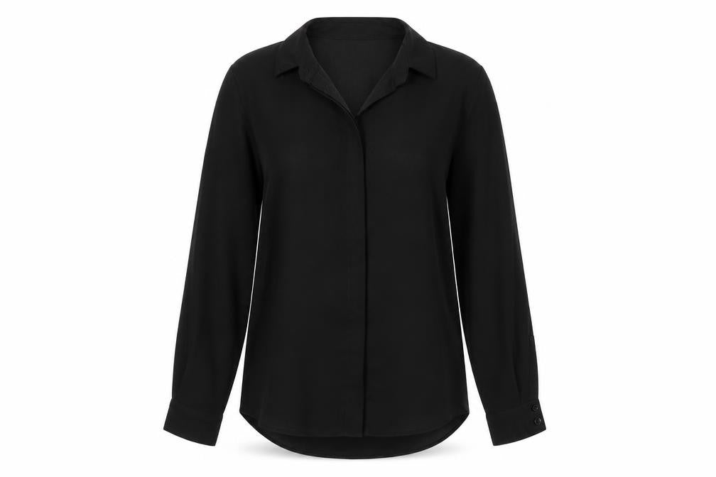 ASOS Womens Black Polyester Basic Button-Up Size 8 Collared