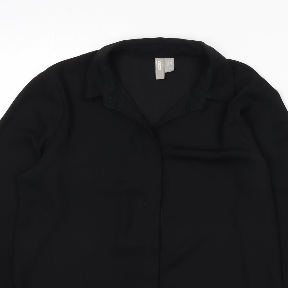 ASOS Womens Black Polyester Basic Button-Up Size 8 Collared