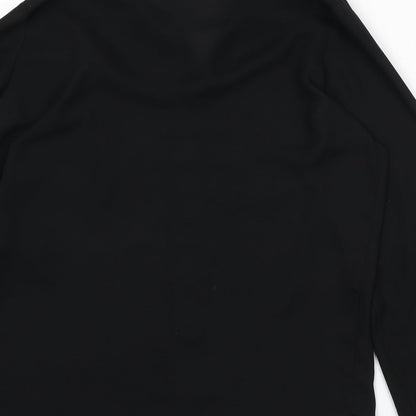 Brand and care label for ASOS women’s black polyester basic button-up, size UK 8, collared