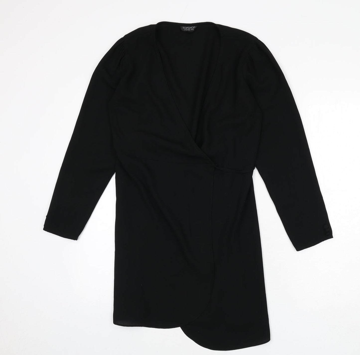 Topshop Womens Black Polyester Wrap Dress Size 10 V-Neck Tie