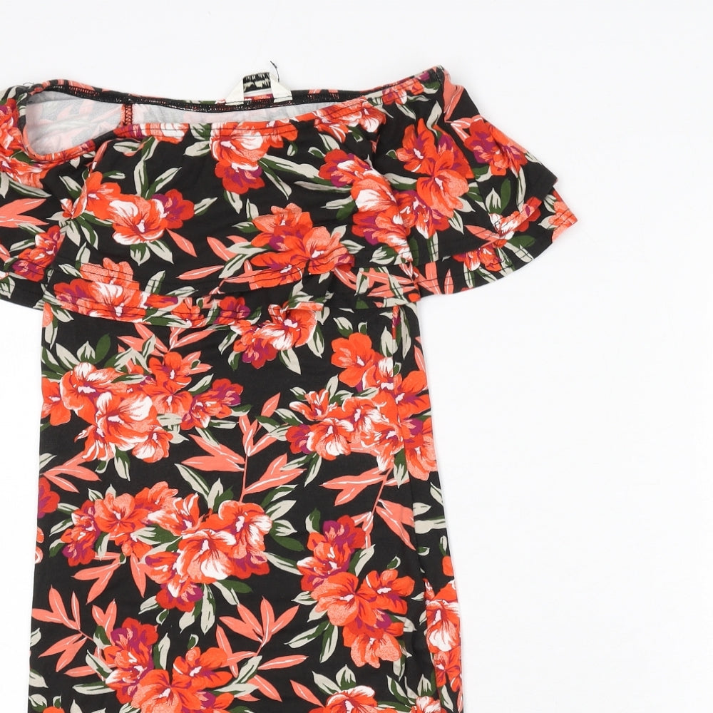 Miss Selfridge Womens Multicoloured Floral Viscose Bodycon Size 8 Off the Shoulder Pullover - Bardot