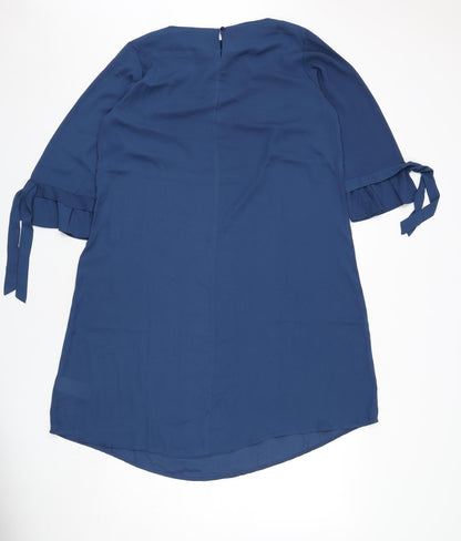 Bonprix Womens Blue Polyester A-Line Size 18 Boat Neck Button