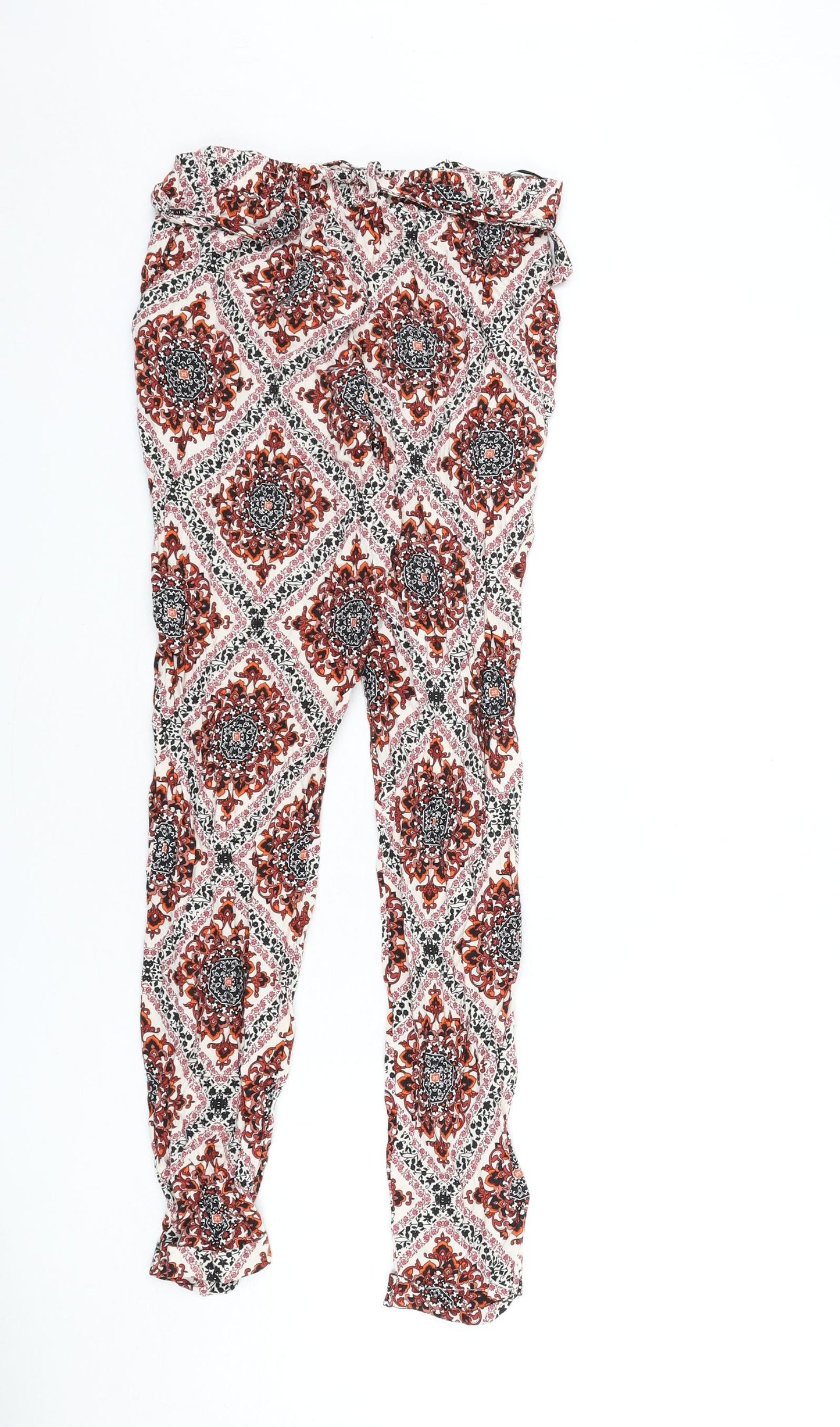 Dorothy Perkins Womens Multicoloured Geometric Viscose Trousers Size 8 L25 in Regular - Belt Included