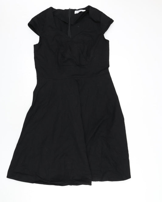 Bbonlinedress Womens Black Cotton Fit & Flare Size XL V-Neck Zip - Vintage